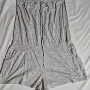 Derek Heart Grey Drawstring Romper With Crysrals On A Side And 2 Pockets